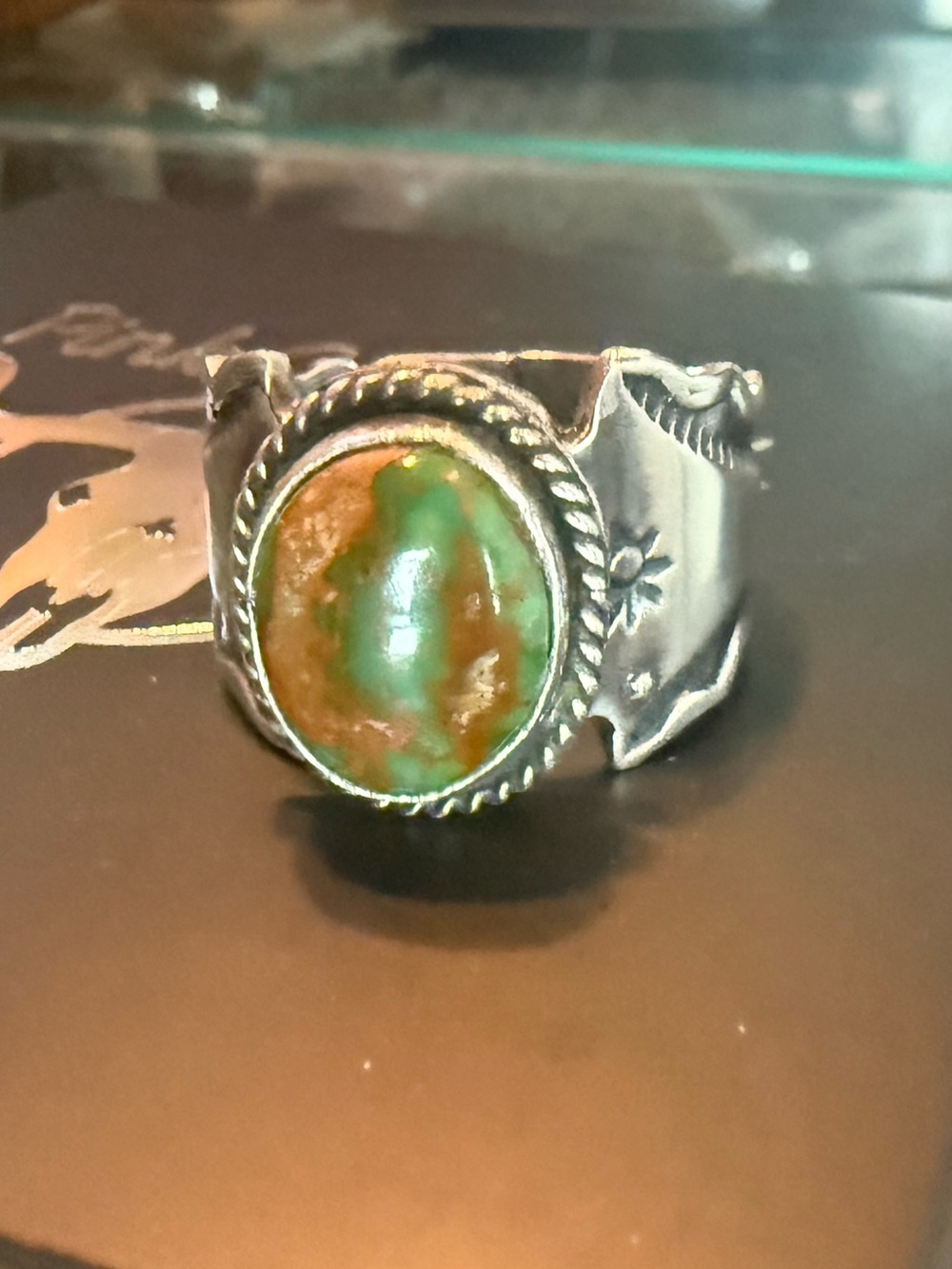 Russell Sam Native American Royston Turquoise Wide Band Ring Sz 9
